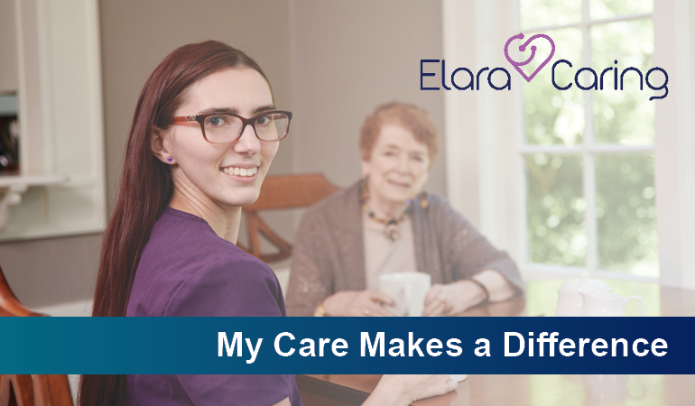 My Care Makes a Difference Banner - home caregiver with older woman