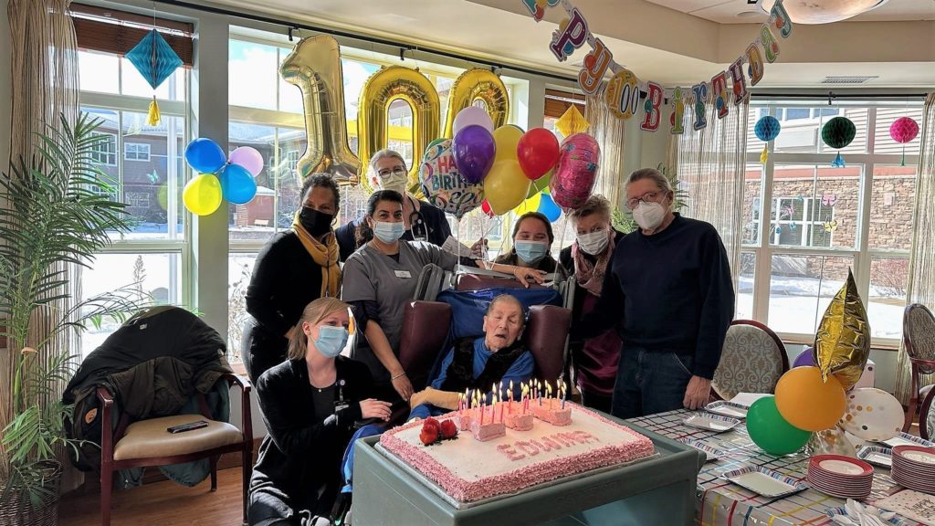 Home hospice patient celebrates her 100th birthday with her care team.
