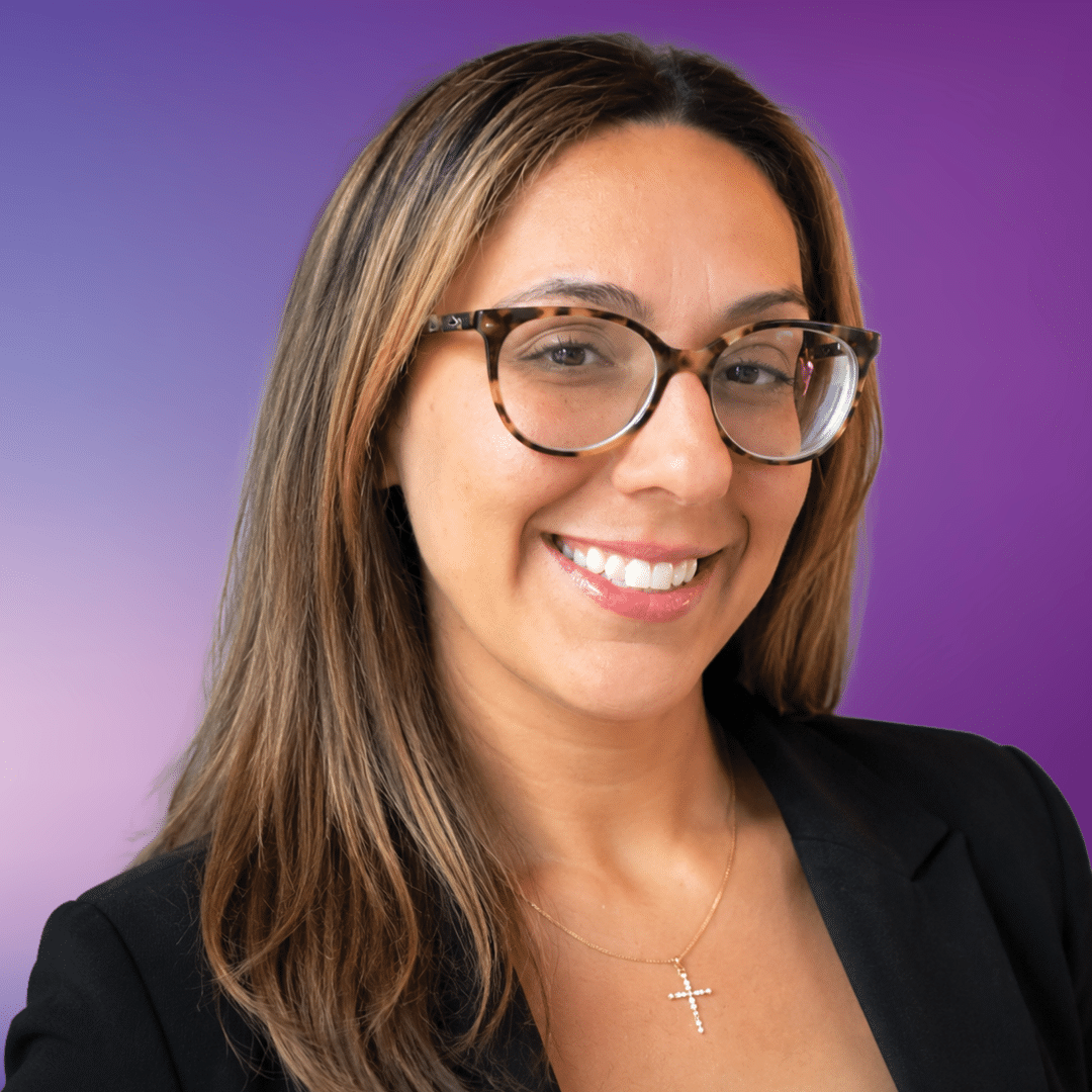 Headshot of Jeniffer, regional branch director, on a purple background