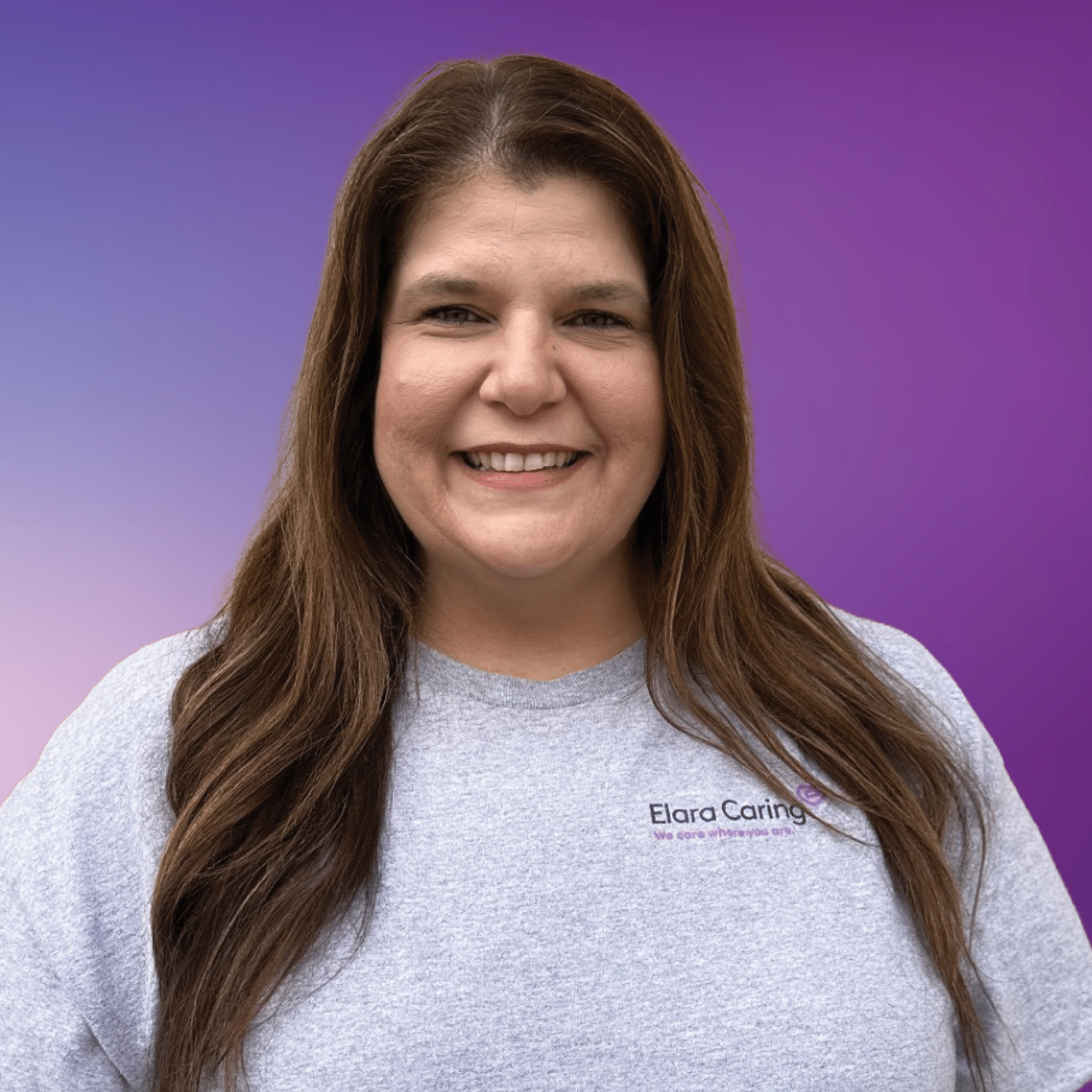 Photo of team member Brandy on a purple background